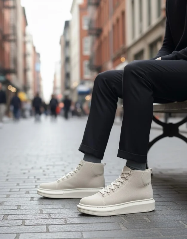 Pabucmarketi Bağcıklı Erkek Sneaker Bot BEJ SÜET (BEJ TABAN) – 2. görsel