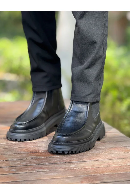 Pabucmarketi Fermuarlı Erkek Düz Bot Siyah Cilt – 2. görsel