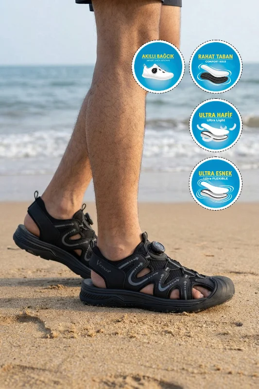 Siyah Misina Bağcıklı Outdoor Erkek Sandalet – 3. görsel