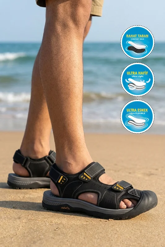 Siyah Cırtlı Outdoor Erkek Sandalet – 3. görsel