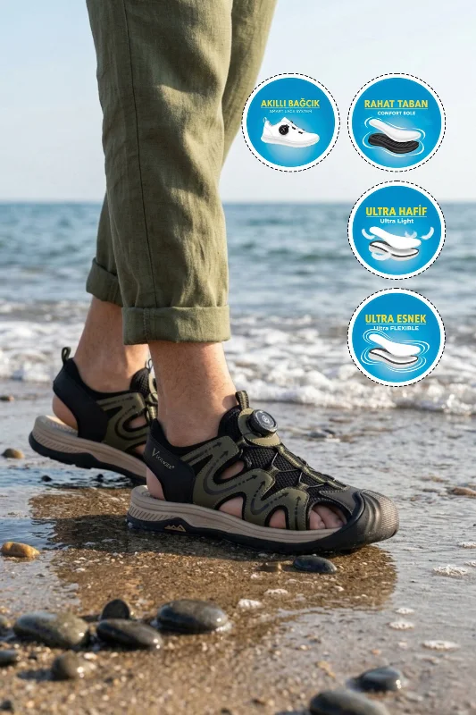 Haki Misina Bağcıklı Outdoor Erkek Sandalet – 3. görsel
