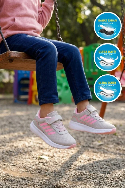 Buz Pembe Cırtlı Fileli Kız Çocuk Spor Ayakkabı – 3. görsel