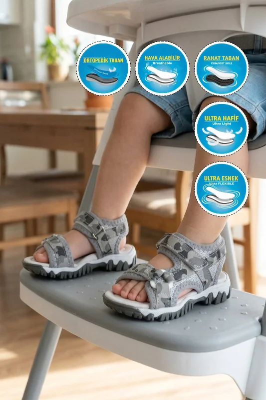 Gri Kamuflaj Erkek Çocuk Sandalet – 3. görsel