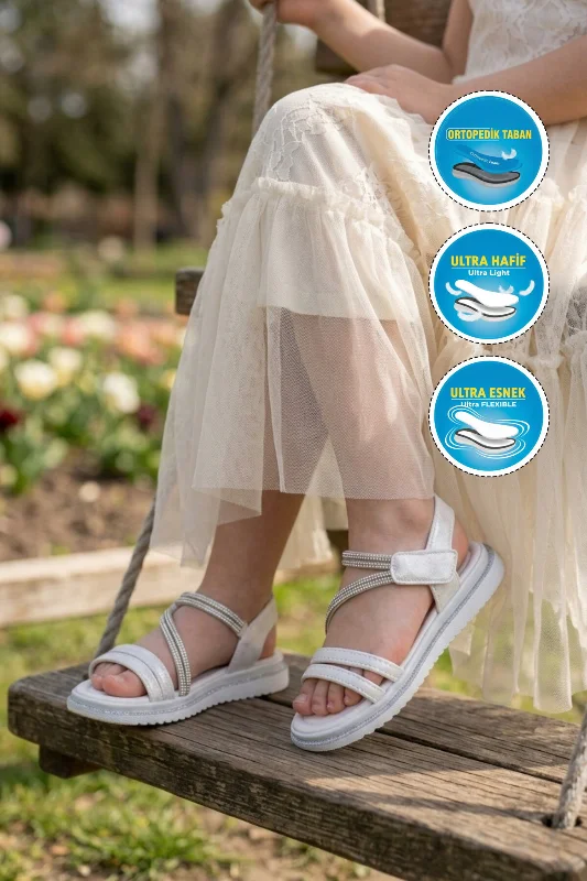 Beyaz Kız Çocuk Düz Sandalet – 3. görsel