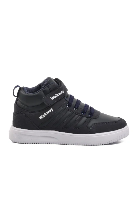 Lacivert Beyaz Çocuk Uzun boğazlı Hi Sneaker Spor Ayakkabı Hı F