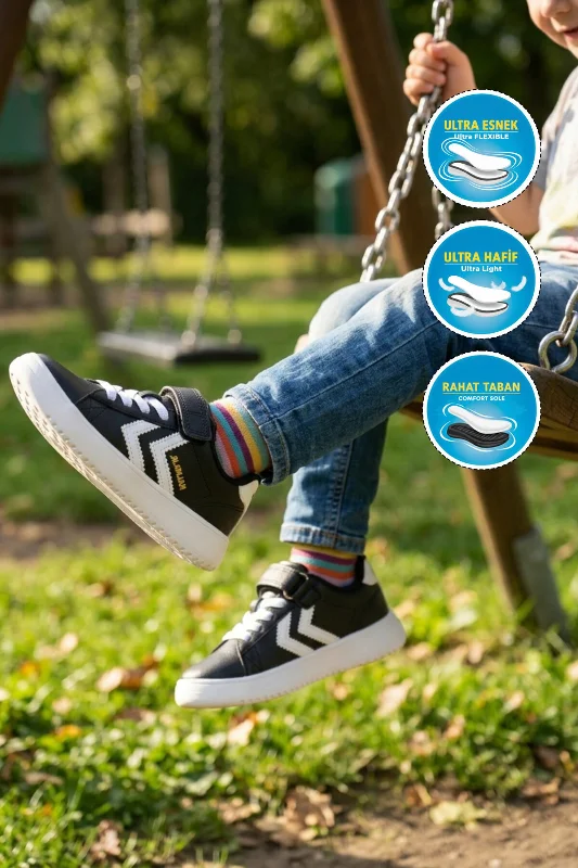 Siyah Cırtlı Unisex Çocuk Spor Ayakkabı – 3. görsel
