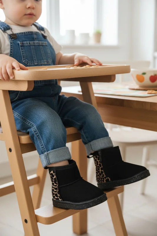 Aspor Siyah Leopar İçi Kürklü Fermuarlı Kız Bebek Düz Bot – 3. görsel
