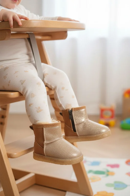 Aspor Taba Simli İçi Kürklü Fermuarlı Kız Bebek Düz Bot – 3. görsel
