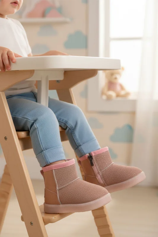 Aspor Pembe Simli İçi Kürklü Fermuarlı Kız Bebek Düz Bot – 3. görsel