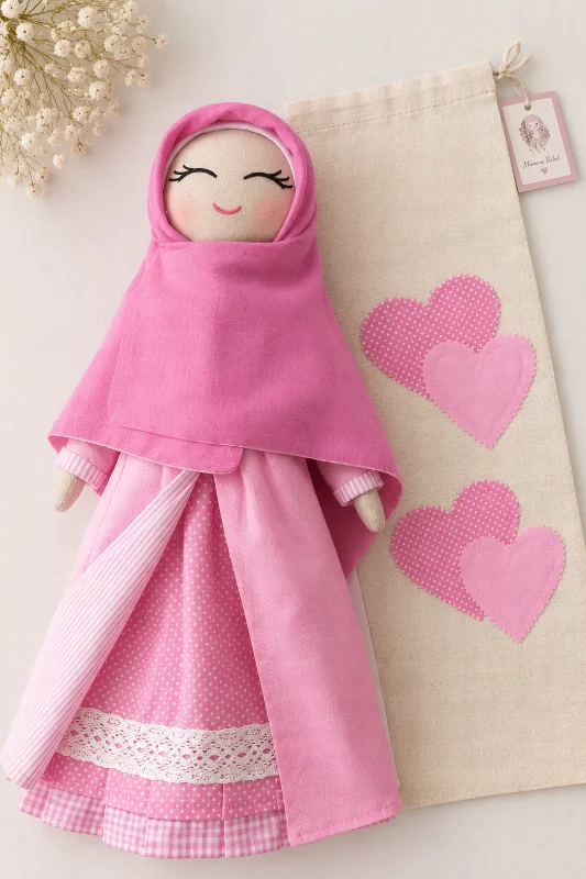 GÜLPEMBE MÜMİNE BEZ BEBEK BÜYÜK BOY(45cm)