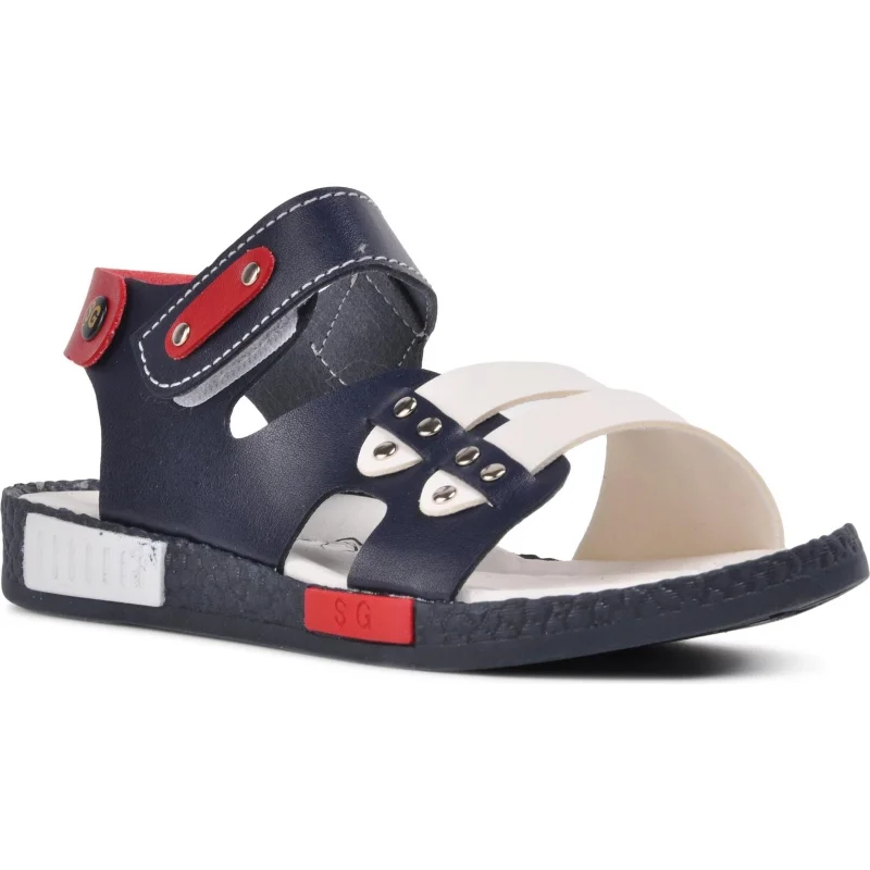 Aspor Lacivert Beyaz Kırmızı Comfort Erkek Çocuk Düz Sandalet – 3. görsel