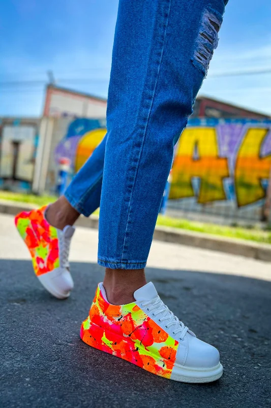 Pabucmarketi Bağcıklı Baskılı Erkek Spor Ayakkabı Neon Turuncu Siyah Yağmur – 4. görsel