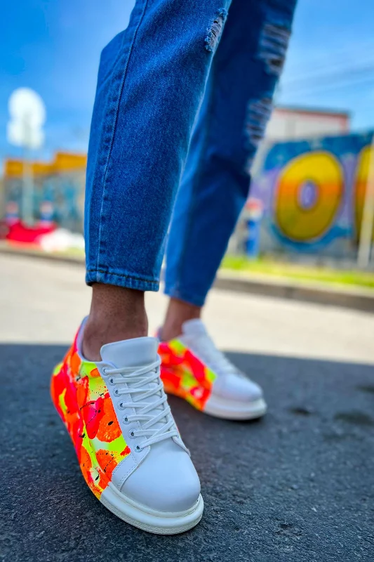 Pabucmarketi Bağcıklı Baskılı Erkek Spor Ayakkabı Neon Turuncu Siyah Yağmur – 3. görsel