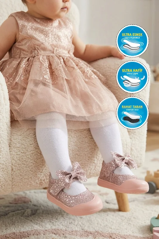 Pudra Cırtlı Fiyonk Detaylı Kız Bebek Günlük Ayakkabı – 3. görsel