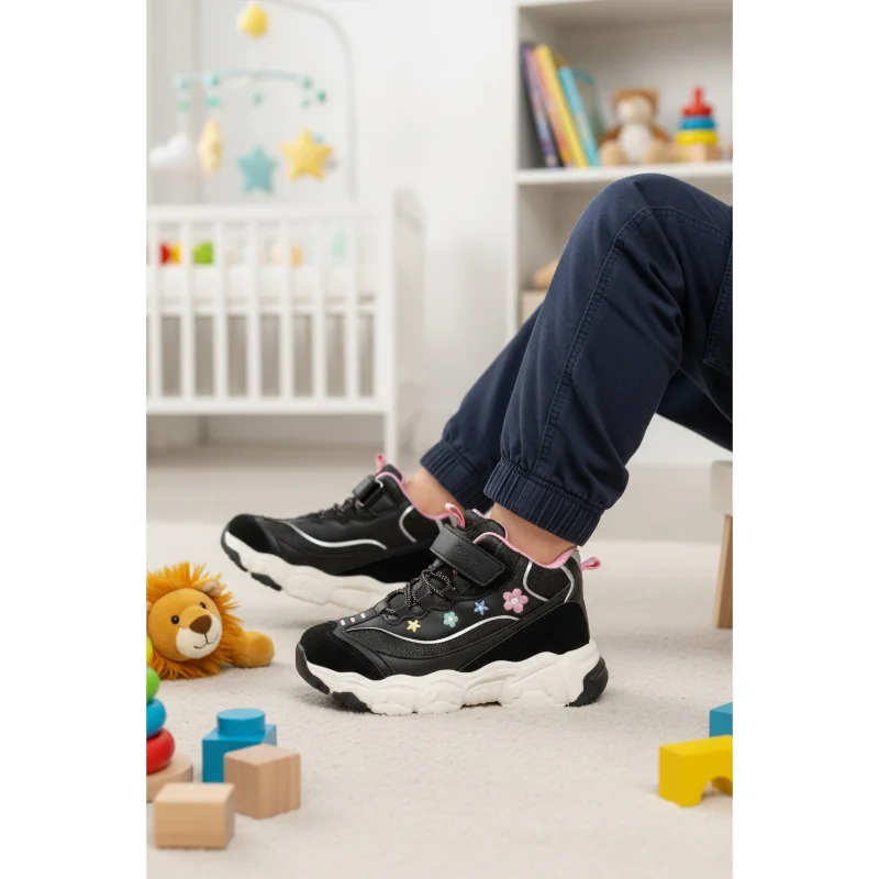 Cool Siyah Cırtlı Desenli Kız Çocuk Hi Sneaker – 3. görsel