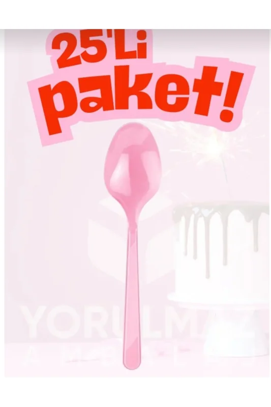 BAKBURAYA YAPAY ÇİÇEKÇİLİK 25 li sert plastik pembe plastik kaşık Bride baby shower doğum günü – 4. görsel