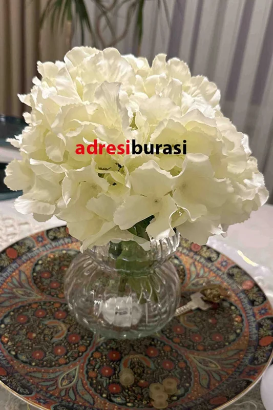 ABS Adresiyapayçiçek Yapay Çiçek 5 Dal Lux Ortanca Demeti Ekru – Yapay Çiçek Dekor, Masa Süsü, Fon – 2. görsel