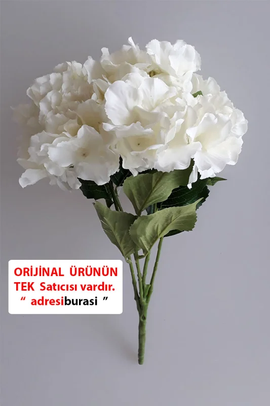 ABS Adresiyapayçiçek Yapay Çiçek 5 Dal Lux Ortanca Demeti Ekru – Yapay Çiçek Dekor, Masa Süsü, Fon – 3. görsel