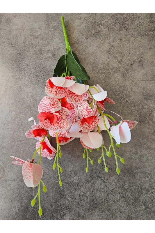 YASİMA 45 cm Yapay Islak KIRMIZI Orkide Dekorasyon Beyaz Orkide Demet