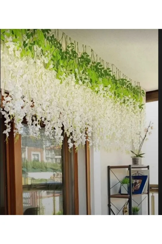 yapay çiçek evi 12li Beyaz Sarkan Akasya Çiçeği Nişan Düğün Dekor Süslemesi