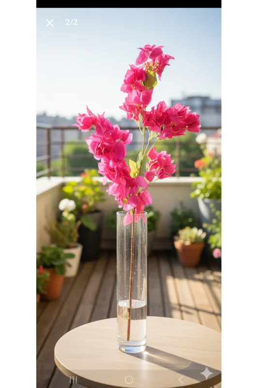 yapay çiçek evi Tek Dal Yapay Begonvil 120 cm KOYU PEMBE VAZO DEKOR BALKON BAHÇE Süsü