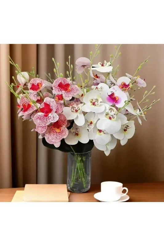 yapay çiçek evi 45 cm Yapay Islak MOR Orkide Dekorasyon Beyaz Orkide Demet – 3. görsel