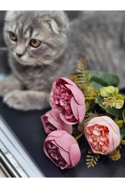 YASİMA 27 CM PEMBE ŞAKAYIK GÜLLÜ ARANJMAN ÇİÇEKLER VAZO SAKSI DEKOR SÜSÜ – 2. görsel