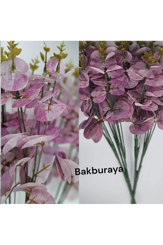 yapay çiçek evi Yapay 16 Dallı Lila Islak Okaliptus Bitkisi 47 Cm vazo saksı dekor süsü