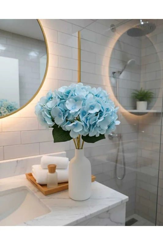 yapay çiçek evi Yapay Çiçek Ortanca Çiçeği Demeti 43 Cm Mavi Açık