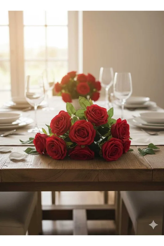 yapay çiçek evi 12 KAFALI KIRMIZI ÇOK KATLI GÜL DEMETİ EV VAZO ÖZEL GÜN ÇİÇEĞİ – 2. görsel