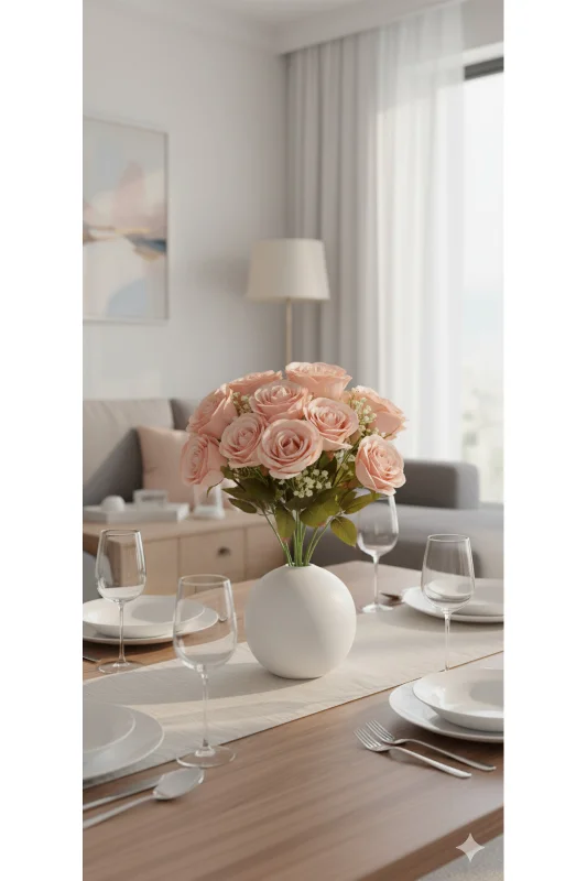YASİMA Şimşir aranjmanli Lotus Çiçeği Pudra Rengi Ev Dekor Saksı Çiçeği 35 Cm – 2. görsel