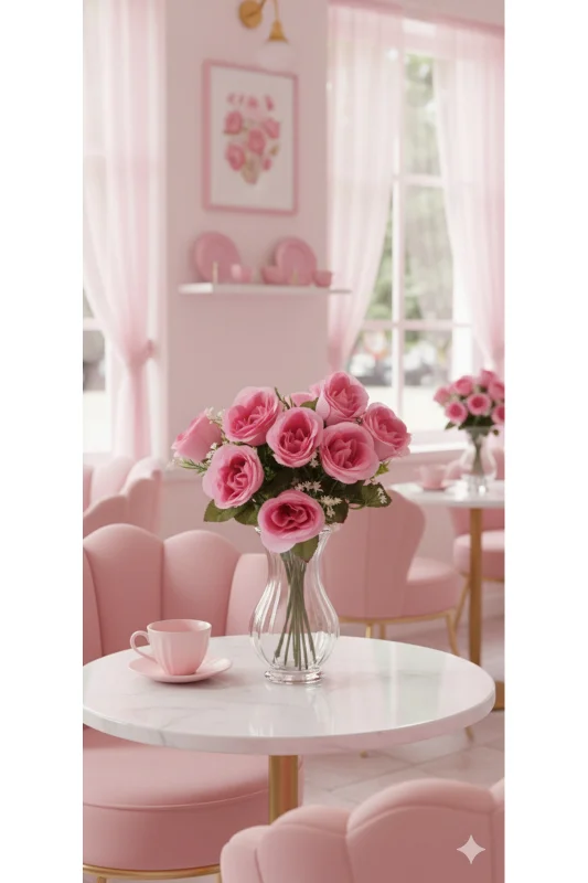 YASİMA 35 Cm Şeker Pembe Yakamoz Gülü – 7’li Yapay Gül Buketi, Dekoratif ve Zarif Aranjman