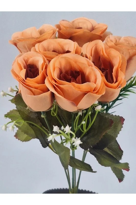 YASİMA Turuncu 35 Cm 7 Kafalı Yapay Gül Buketi, Dekoratif ve Zarif Aranjman – 3. görsel