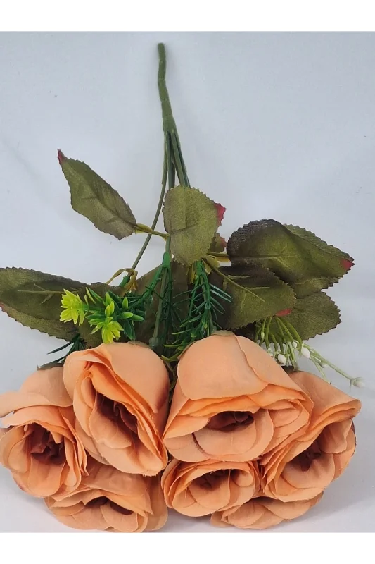 YASİMA Turuncu 35 Cm 7 Kafalı Yapay Gül Buketi, Dekoratif ve Zarif Aranjman – 4. görsel