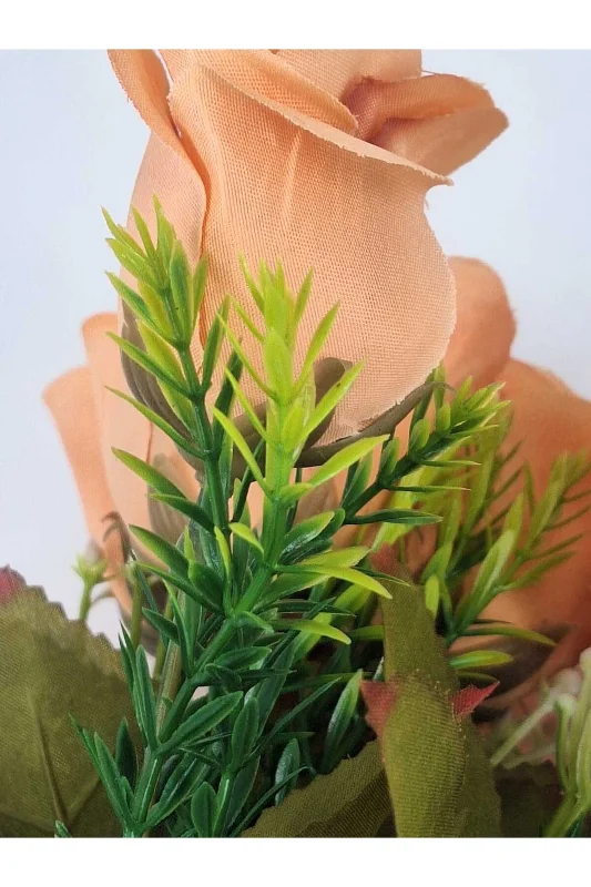 yapay çiçek evi Turuncu 35 Cm 7 Kafalı Yapay Gül Buketi Dekoratif ve Zarif Aranjman – 4. görsel