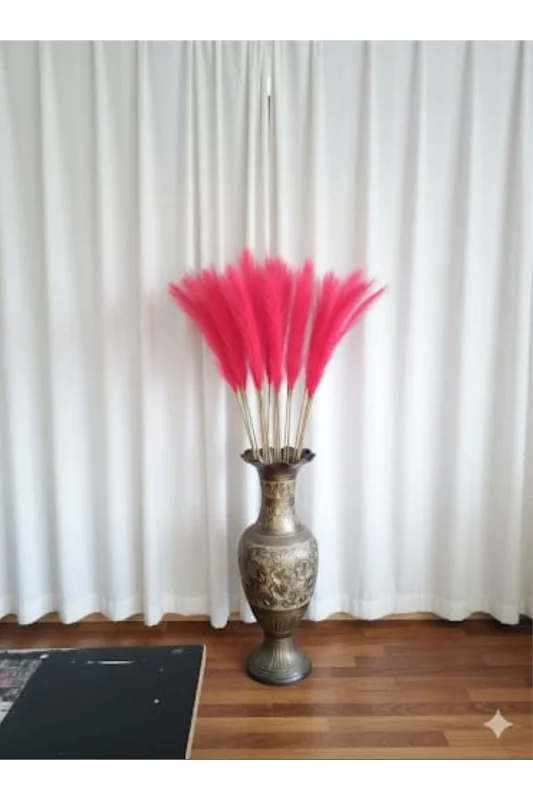 yapay çiçek evi 2 Adet Kırmızı Pampas Çiçeği 70 Cm Ev Dekor Vazo Süsü