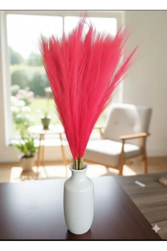 yapay çiçek evi 2 Adet Kırmızı Pampas Çiçeği 70 Cm Ev Dekor Vazo Süsü – 2. görsel