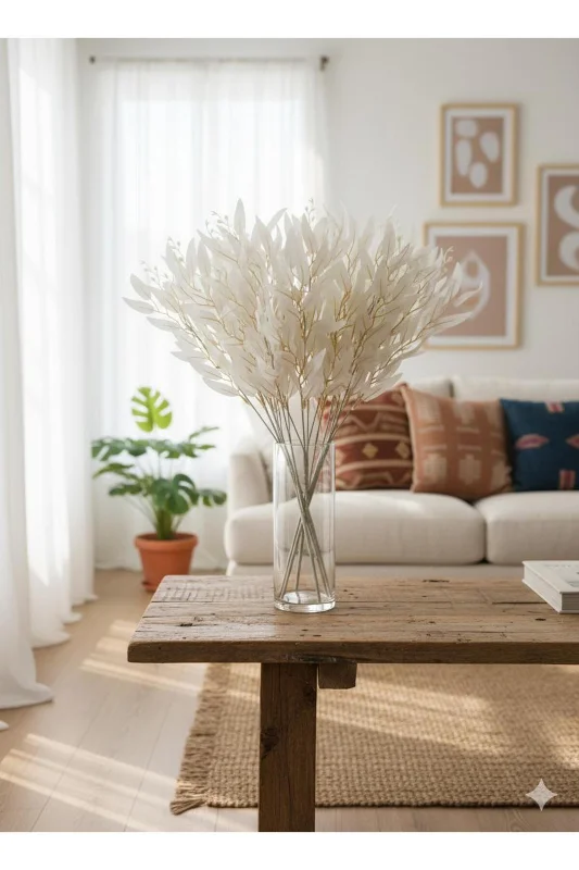 yapay çiçek evi yapay beyaz zeytin dalı 50 cm 5 dallı aranjman dekor özel gün çiçeği – 4. görsel