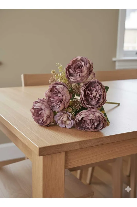yapay çiçek evi Koca Kafalı Lotus Çiçeği MORLU LİLA TONLU 42 Cm Ev DekoR – 2. görsel
