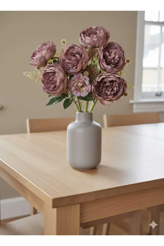 yapay çiçek evi Koca Kafalı Lotus Çiçeği MORLU LİLA TONLU 42 Cm Ev DekoR – 3. görsel
