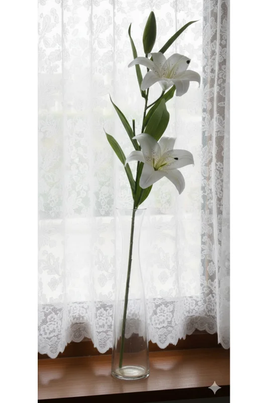 yapay çiçek evi 1 adet 3 kafalı 90 cm beyaz lilyum ev vazo dekor süsü – 2. görsel