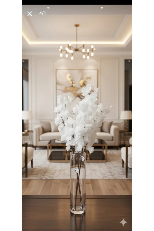 yapay çiçek evi 1 adet 3 dallı 90 cm beyaz bahar dalı ev vazo salon – 2. görsel