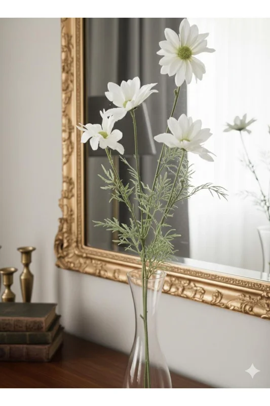 yapay çiçek evi 1 adet 75 cm 4 kafalı beyaz gelincik çiçeği ev vazo dekor süsü