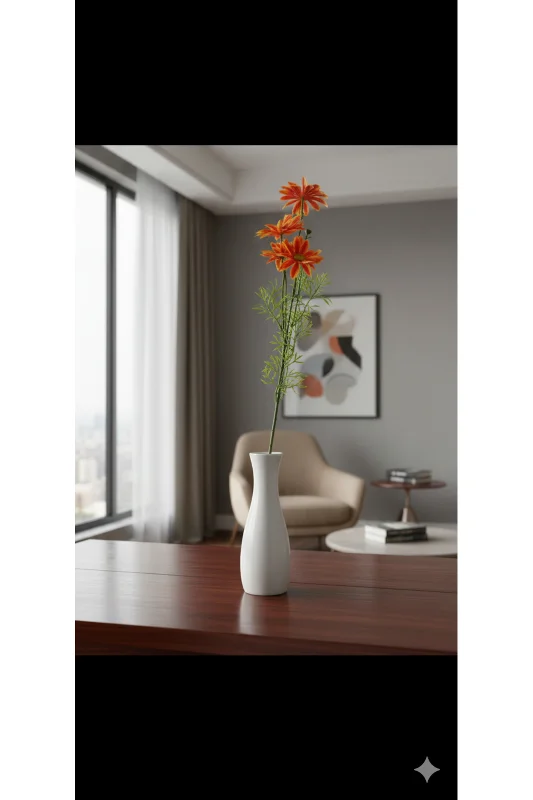 yapay çiçek evi 1 dal turuncu kırmızı gelincik 75 cm 4 kafa ev vazo süsü – 2. görsel