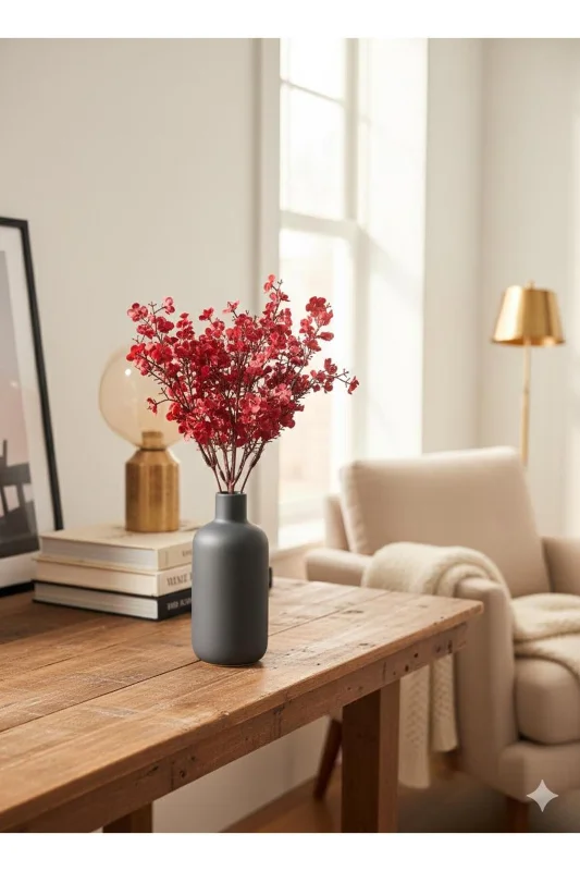 YASİMA 1 ADET BORDO BADEM ÇİÇEĞİ ÖZEL EV DEKORASYONU – 3. görsel