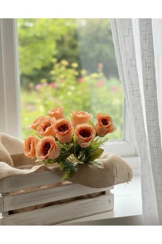 yapay çiçek evi Kahverengi yakamoz gülü 35cm 7 kafalı ev vazo dekor süsü – 4. görsel