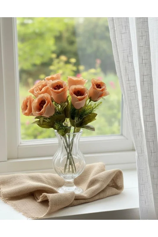 yapay çiçek evi Kahverengi yakamoz gülü 35cm 7 kafalı ev vazo dekor süsü – 2. görsel