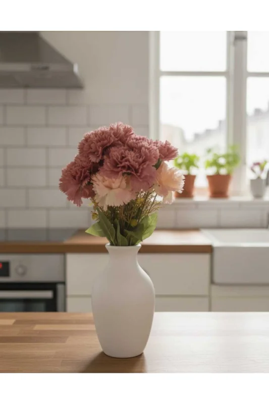 yapay çiçek evi 1 adet 7 kafalı pembe karanfil 40 cm ev vazo dekor süsü – 2. görsel