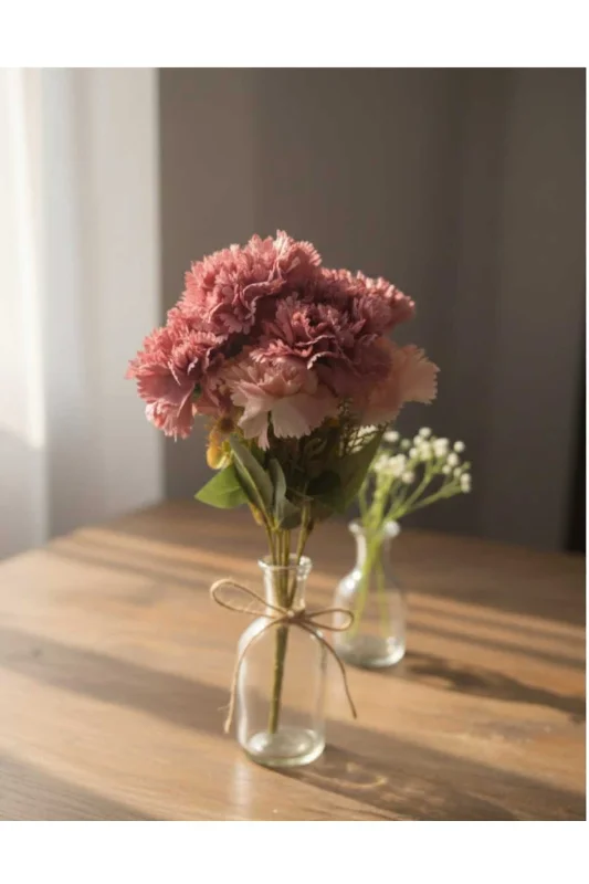 yapay çiçek evi 1 adet 7 kafalı pembe karanfil 40 cm ev vazo dekor süsü