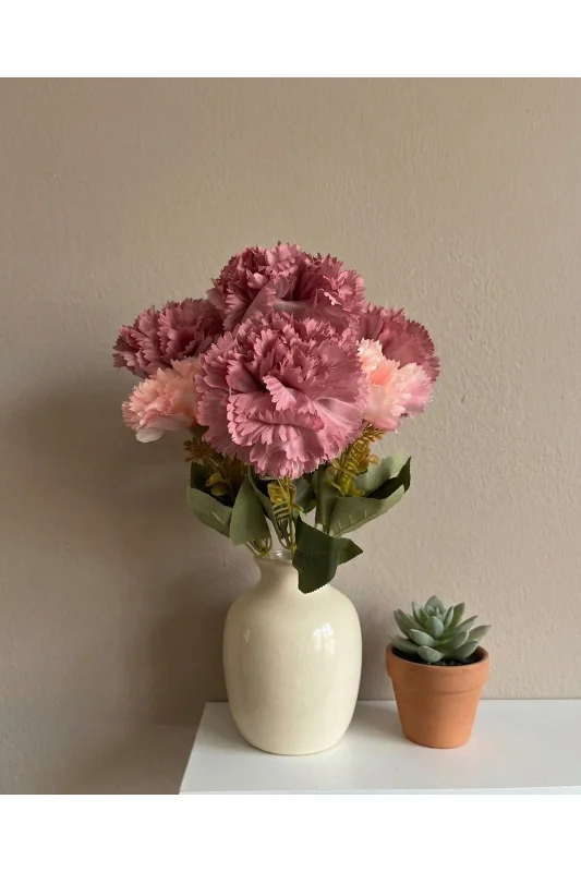 YASİMA 7 kafalı 40 cm Karanfil Gül Kurusu Pembe Renginde Ev Vazo Dekor Ürünü – 3. görsel